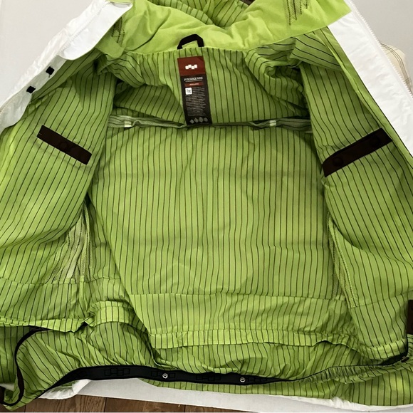Foursquare Mens Large White/Green Hooded Snowboard Parka 25k Insulated Jacket - Picture 6 of 15